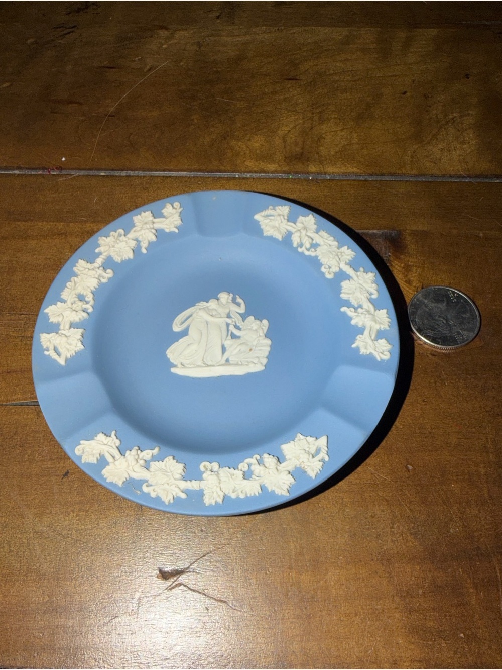 Vintage Antique Wedgwood Jasperware Blue Ashtray With White Cameo